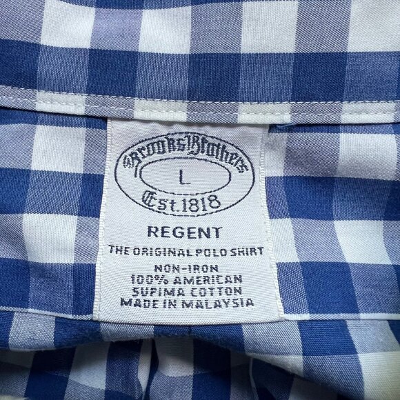 Brooks Brothers Size L Blue White Check Non Iron Supima Cotton Button Up Shirt - Picture 2 of 12